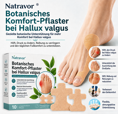 🏅 Natravor® Patch botanique confort pour hallux valgus 👠 Soin des pieds flexible + formule de confort d’inspiration végétale